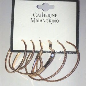 Catherine Malandrino Gold Tone Classic Hoop Heart Hoops Textured Boho Earrings